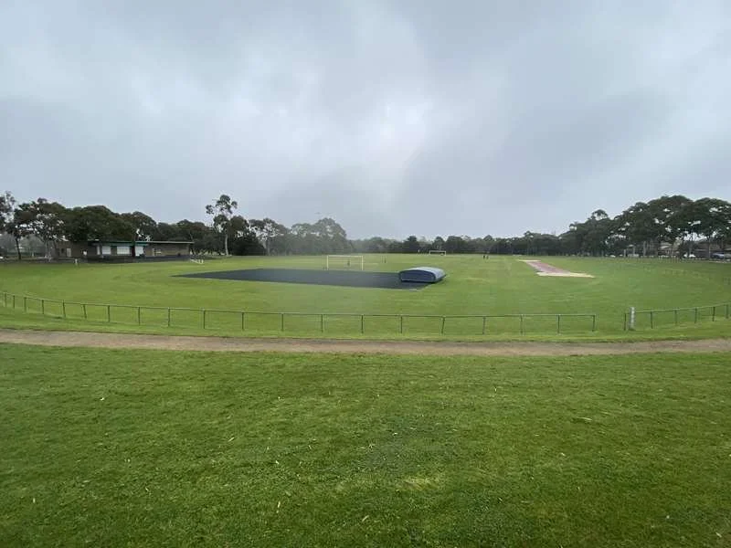 Dendy park soccer field with goals in Melbourne