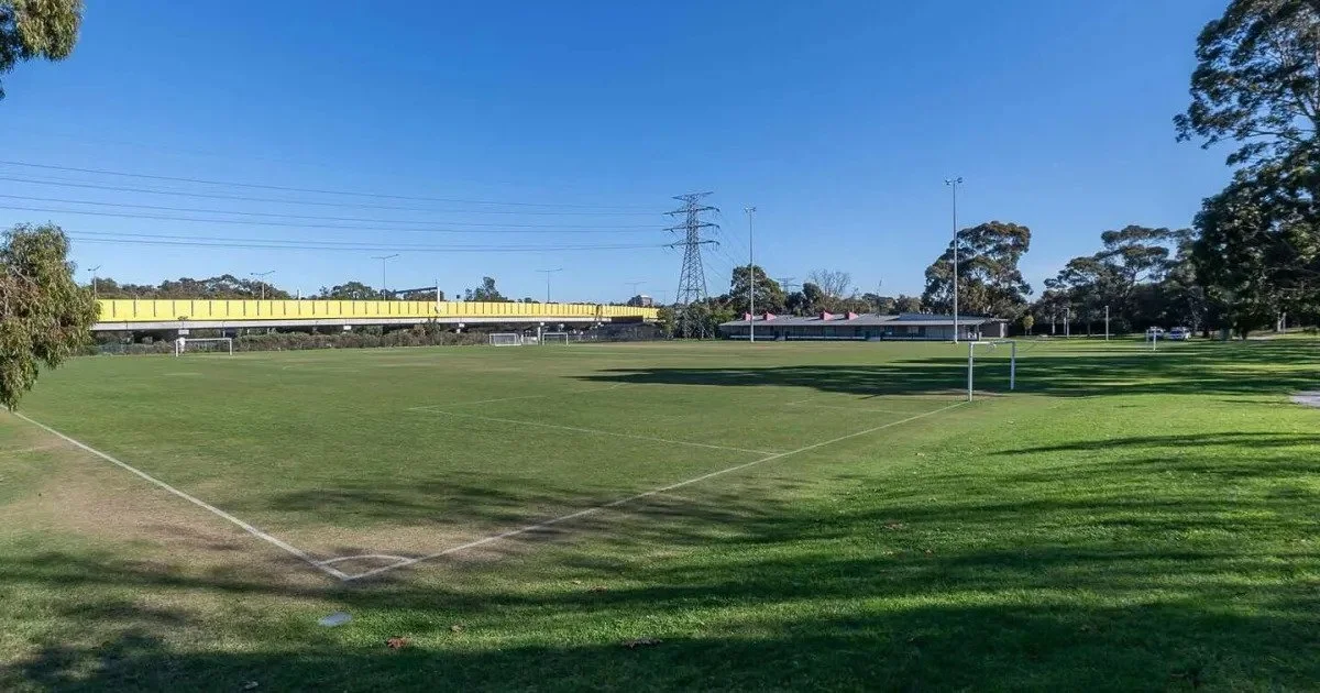 Two soccer fields with goals at HA Smith Reserve in Melbourne