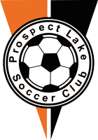 Logo of Prospect Lake Soccer Club featuring a soccer ball encircled by the club's name.