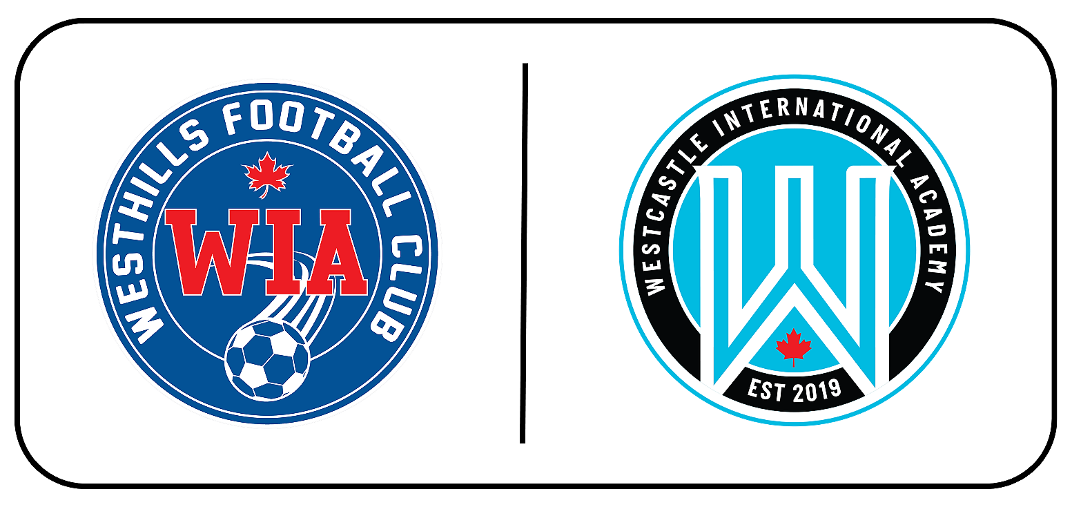 Logos of Westhills Football Club and Westcastle International Academy side by side on a white background