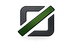 A stylized icon of a square with a diagonal green slash through it, resembling a
