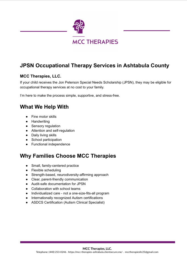 JPSN Ohio ODEW School Based Occupational Therapy