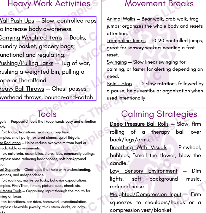 Sensory Regulation Quick-Reference Card for Caregivers — Printable PDF