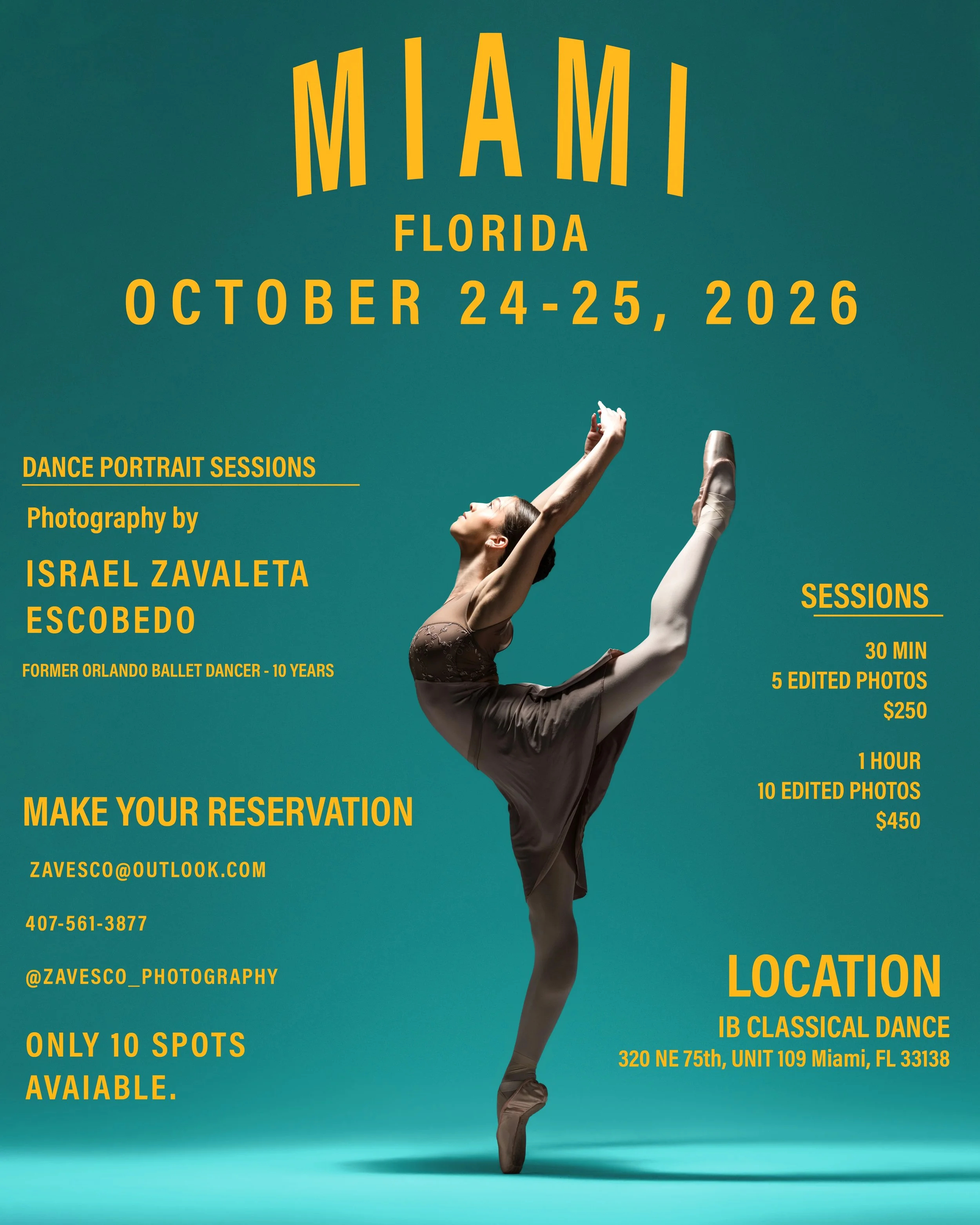 Miami! I&rsquo;m coming October 24&ndash;25 and would love to photograph you. ☀️ 🌴

I&rsquo;ll be at @ibclassicaldance shooting audition photos and dance portraits. Having spent 10 years dancing with Orlando Ballet, I know how much the little detail