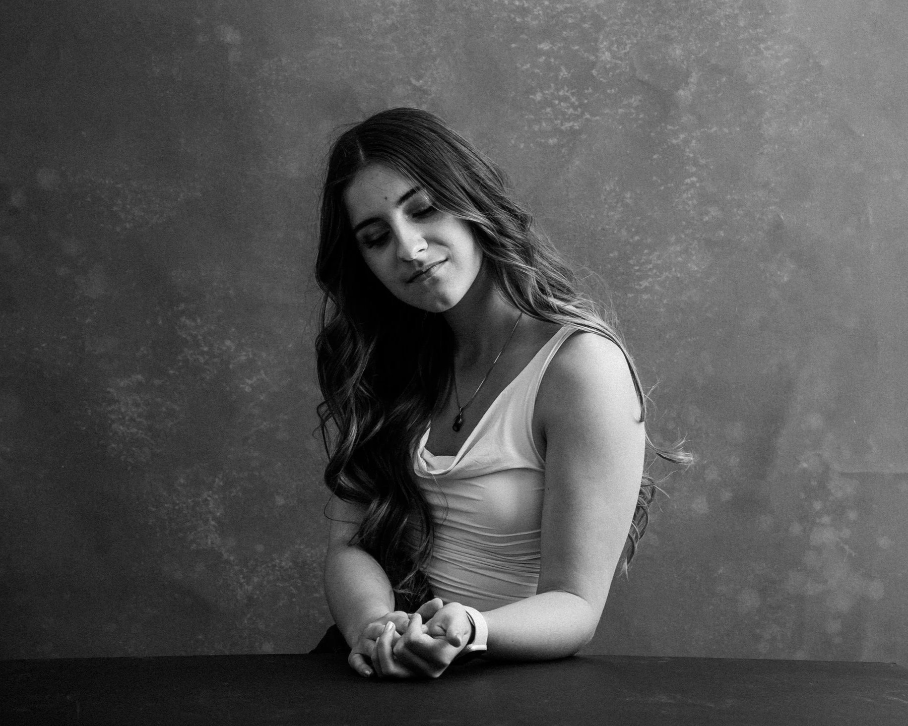Portrait of Samantha Wiebe in black and white