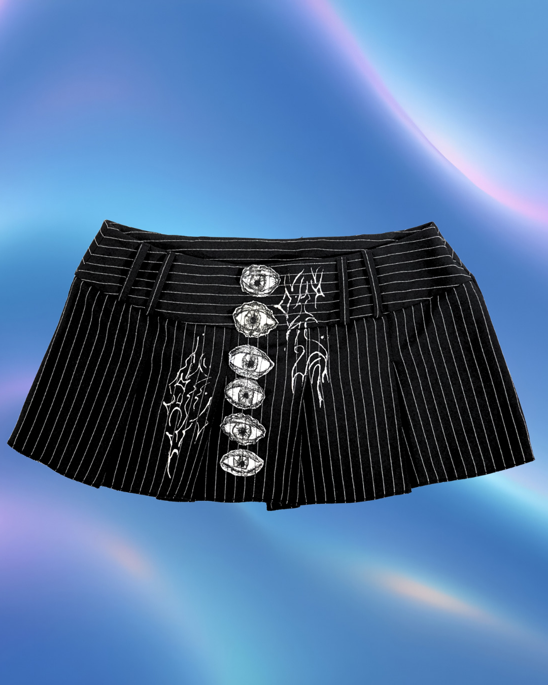 Pinstripe Skirt with Eye and Foil Detail