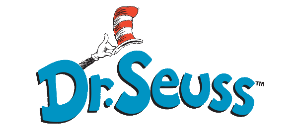 Illustration of the Dr. Seuss logo with a stylized hand holding the iconic striped red and white hat.