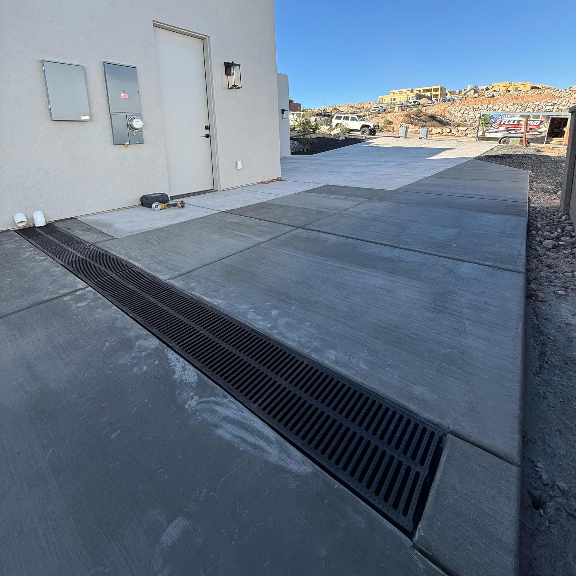 Concrete water management system installation in St George Utah by Full Send Concrete
