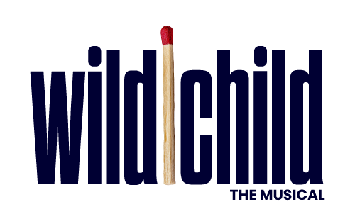 Logo for 'Wild Child The Musical' with a matchstick in the center.