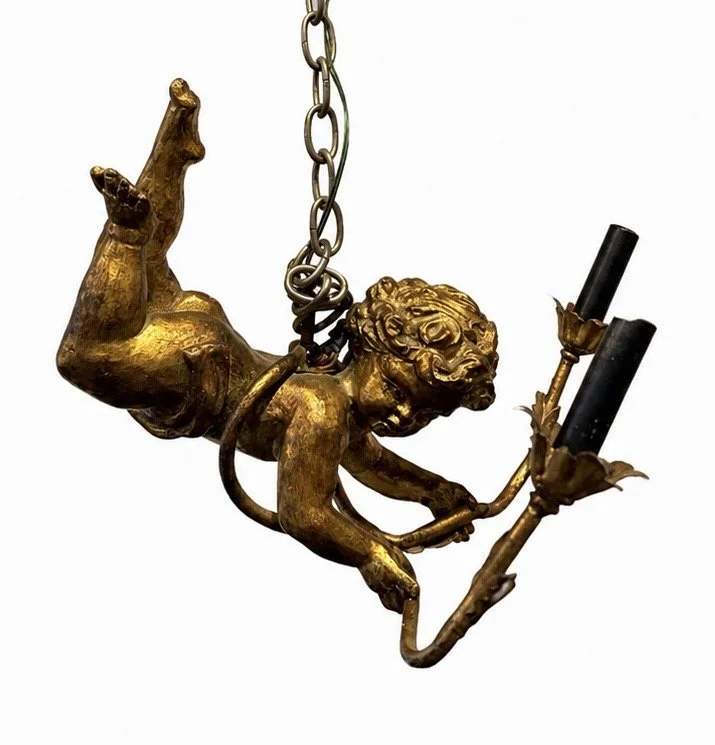 Carved Gilt Wood Putto Figural Baroque-Rococo Pendant Chandelier