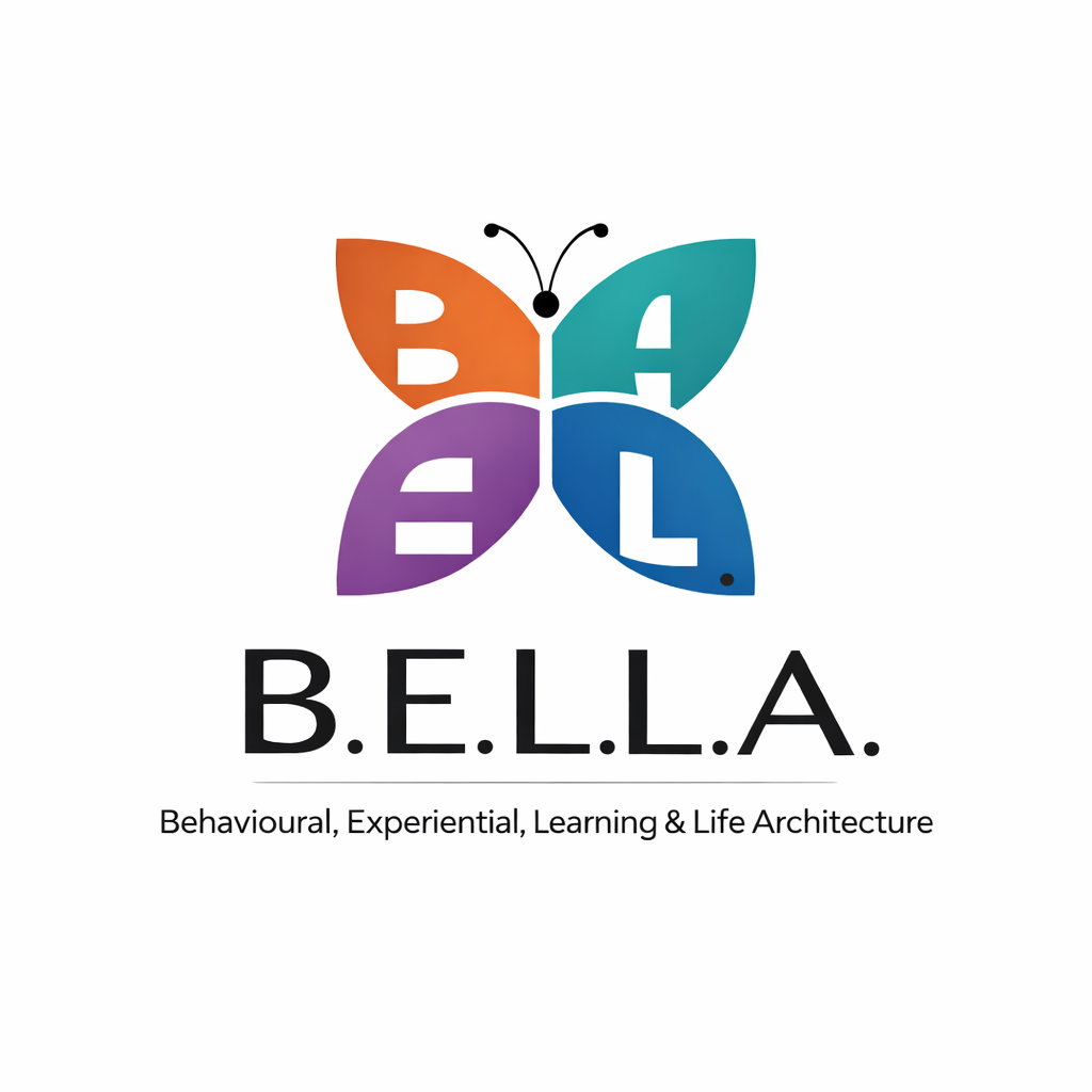 B.E.L.L.A behavioural consulting logo with butterfly symbol representing trauma-informed training, workshops, and systems design for employment and engagement