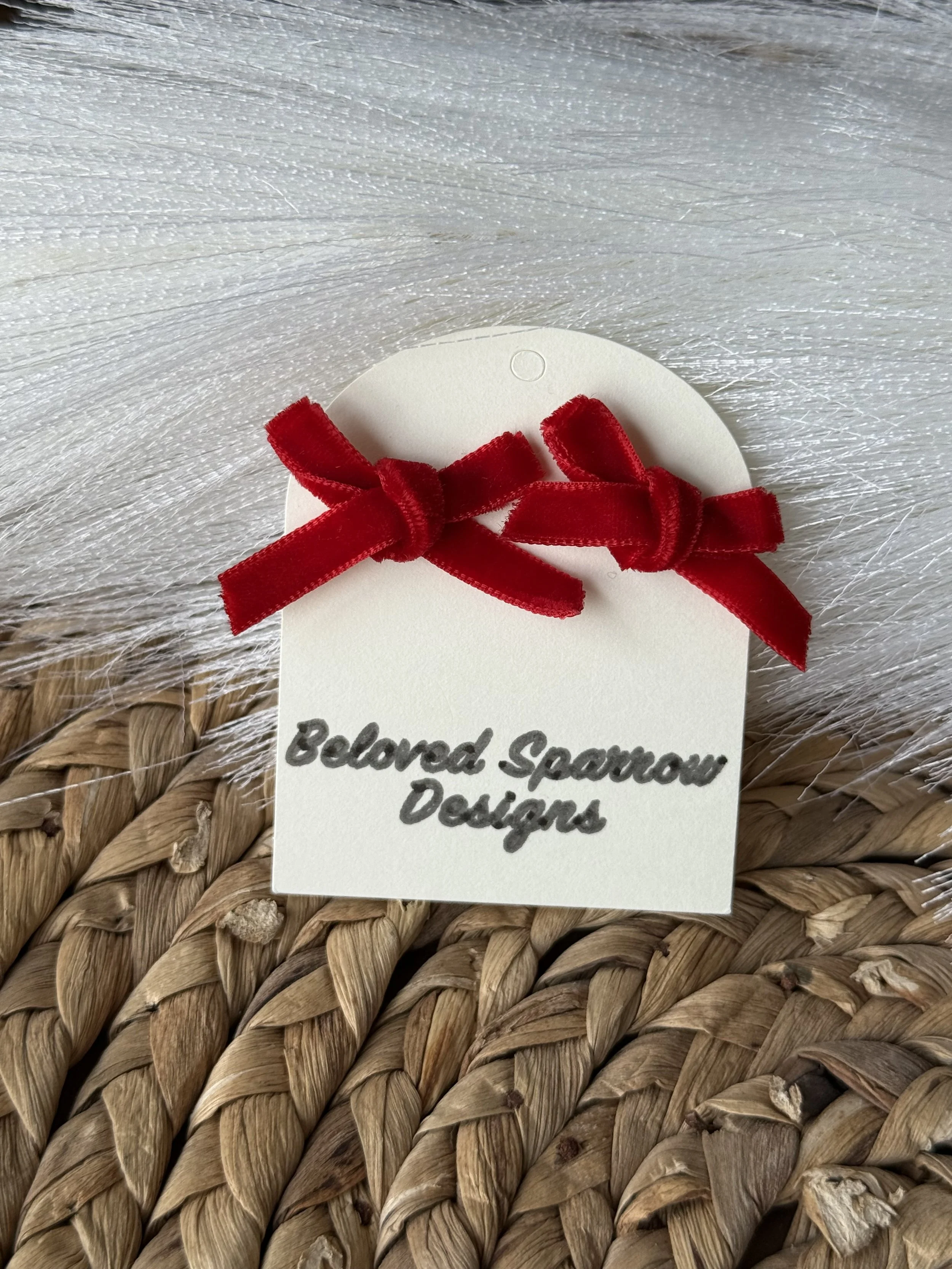 Red Velvet Bow Studs