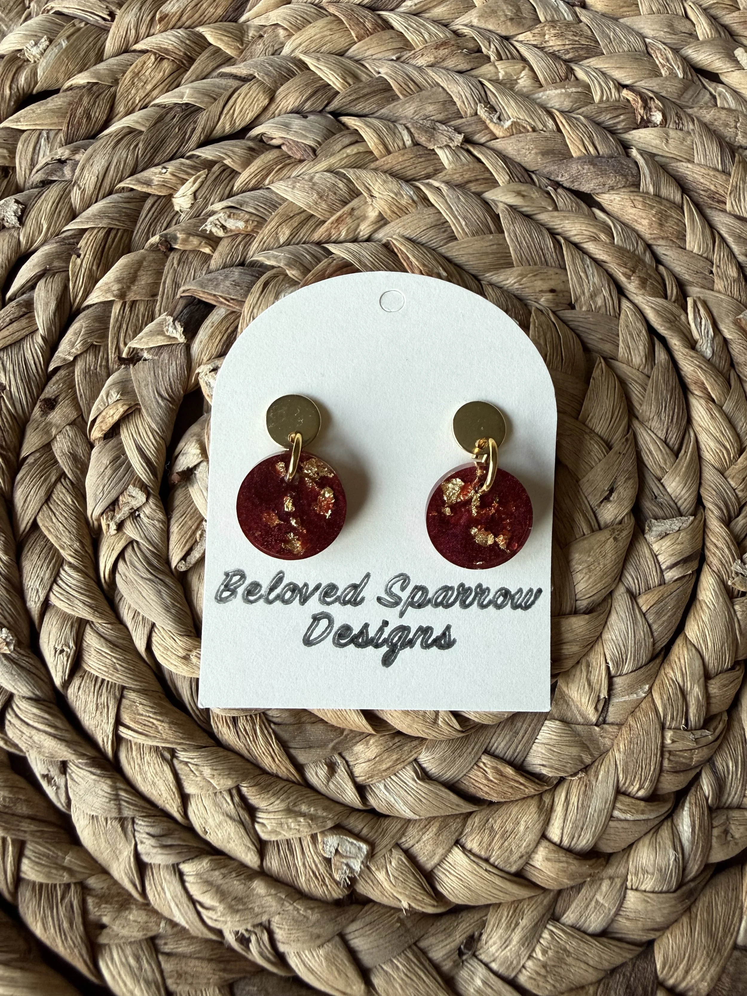 Pomegranate & Gold Button Dangle