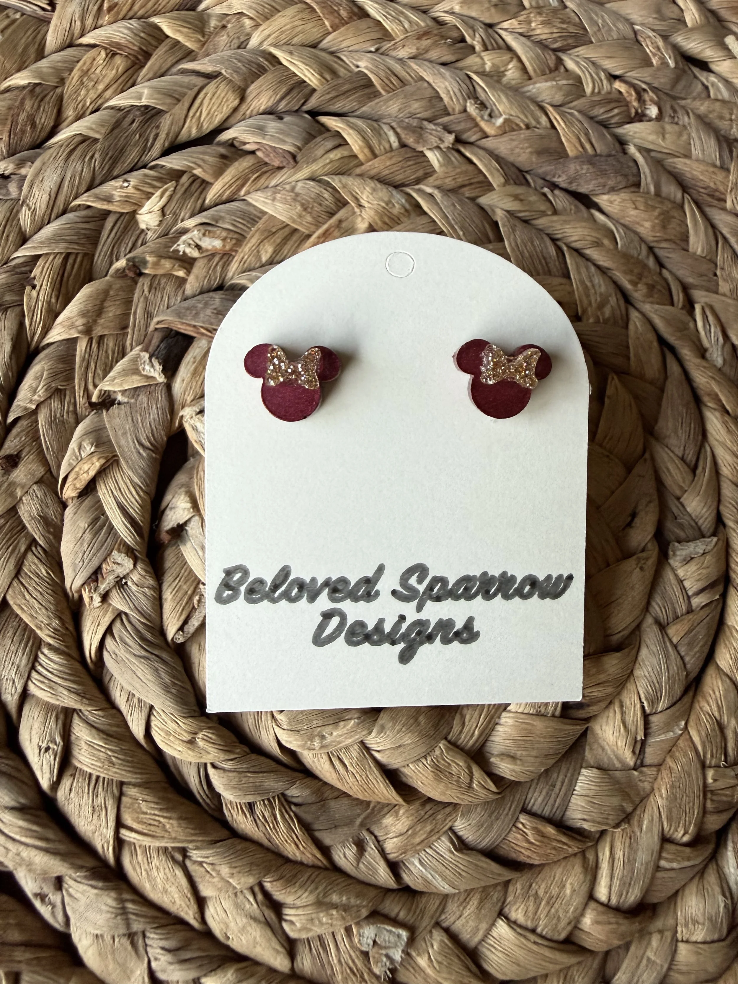 Maroon Girl Mouse Studs