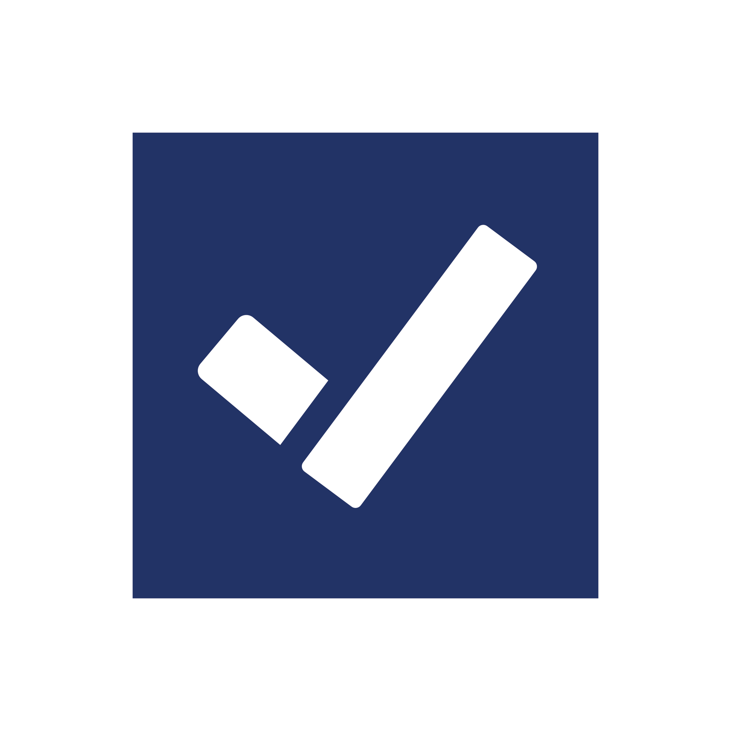 A dark blue rectangular sign with a white border and a white downward arrow pointing to a smaller white rectangle.