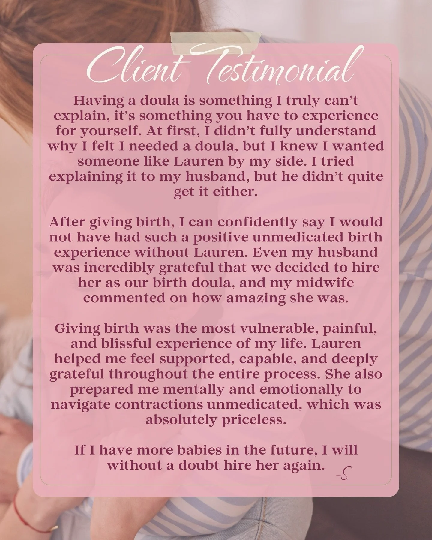 Some love from a beautiful, wonderful client! 🥰

So lucky to hear words like this and work with the incredible women and couples I work with! Every woman, couple, and birth is so truly unique, and the most important part of my work is honouring just