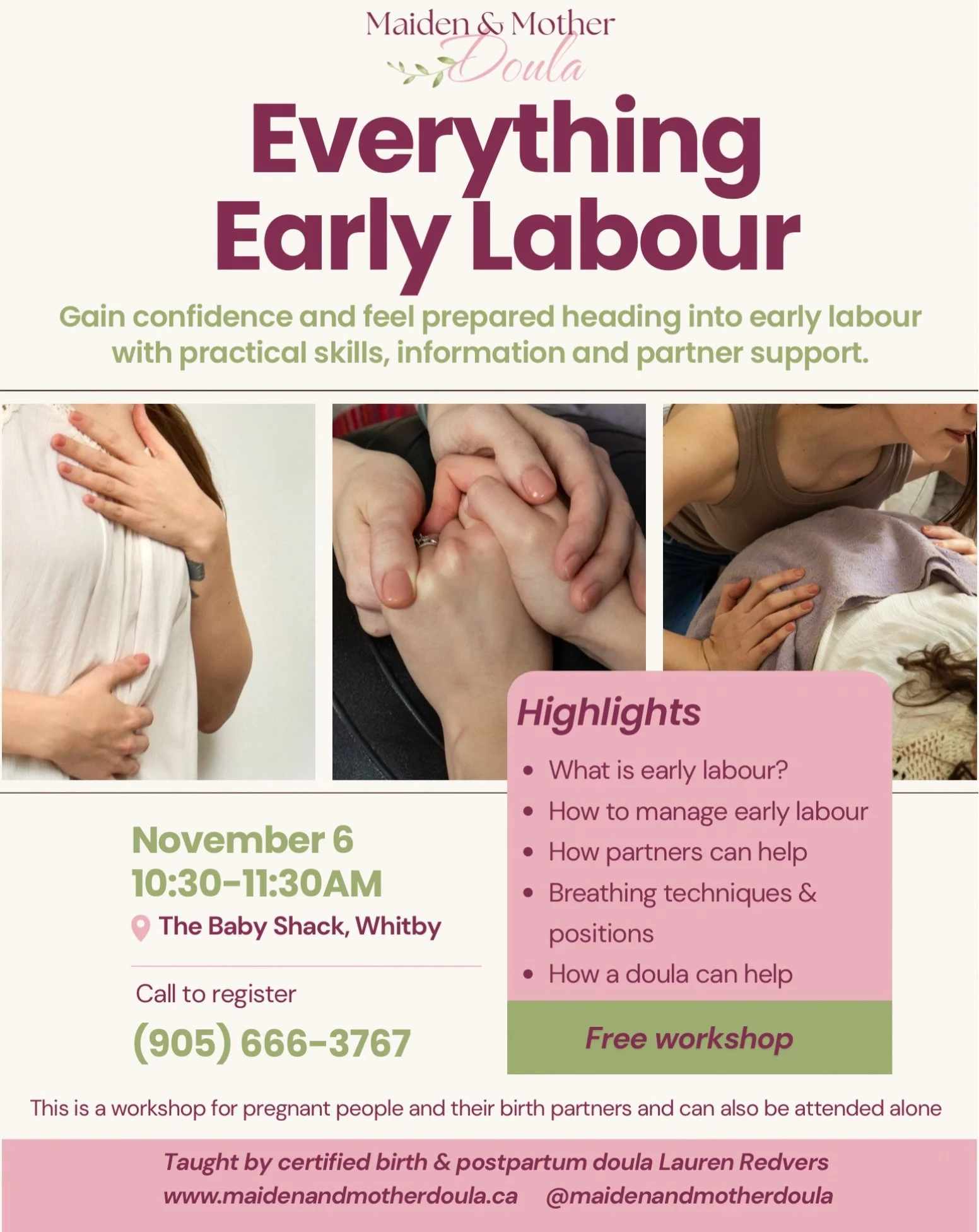 🌸 Every Early Labour! 🌺 

Join me at @babyshackcanada on November 6 for a workshop focused on preparing YOU for the phase of labour that can make the biggest impact on your birth. ✨ 

We&rsquo;ll build confidence in you and your partner, talk about