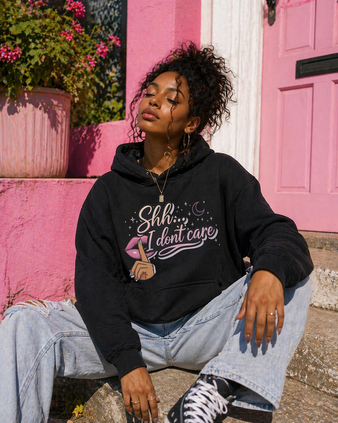“Shh… I Don’t Care” Hoodie 💋🌙