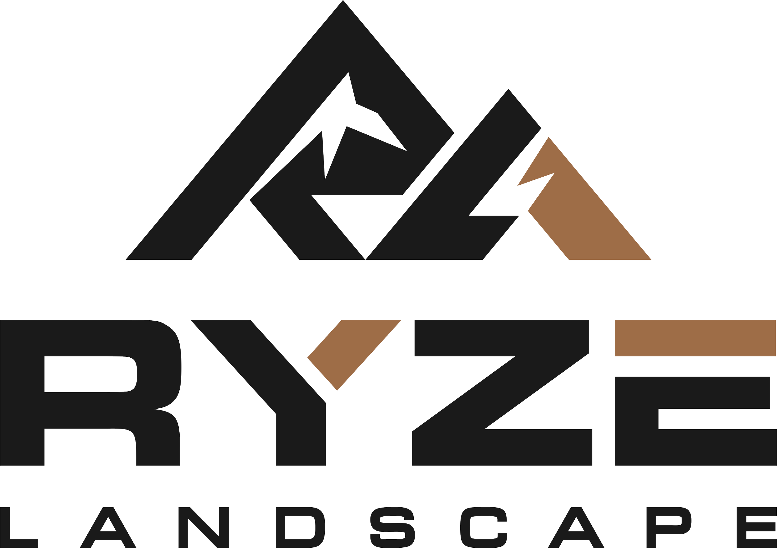 RYZE Landscape logo with stylized mountain peaks in black and brown, and the company name in bold black and brown letters.