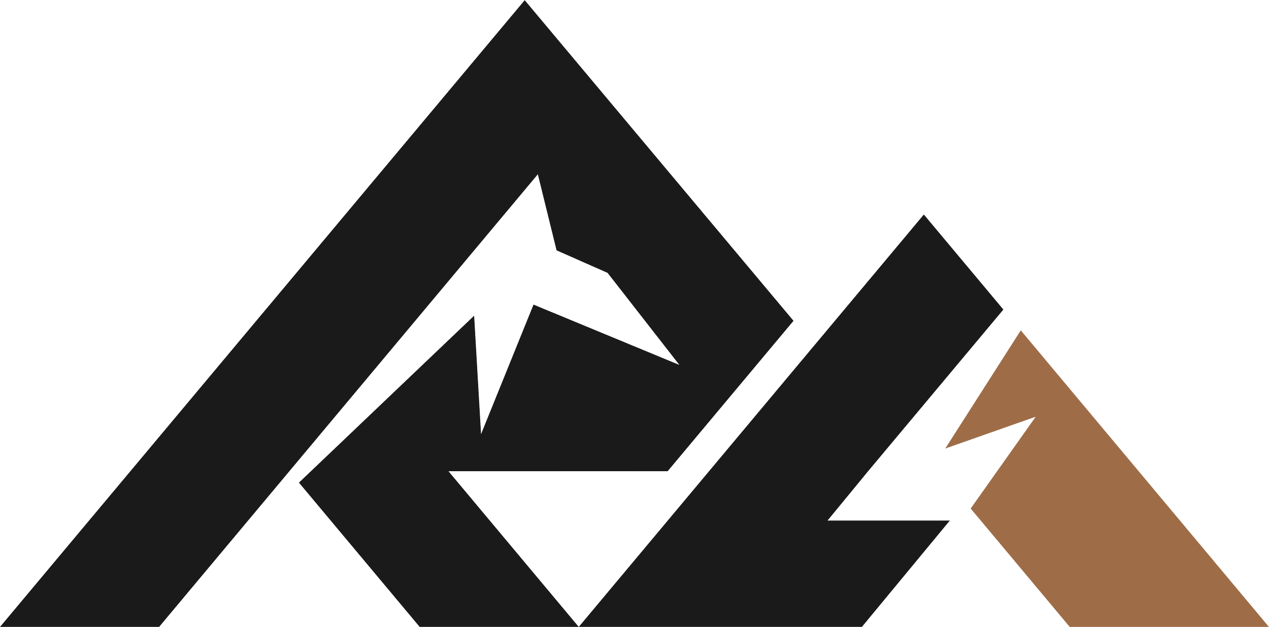 Stylized mountain peaks with a black and brown geometric design.