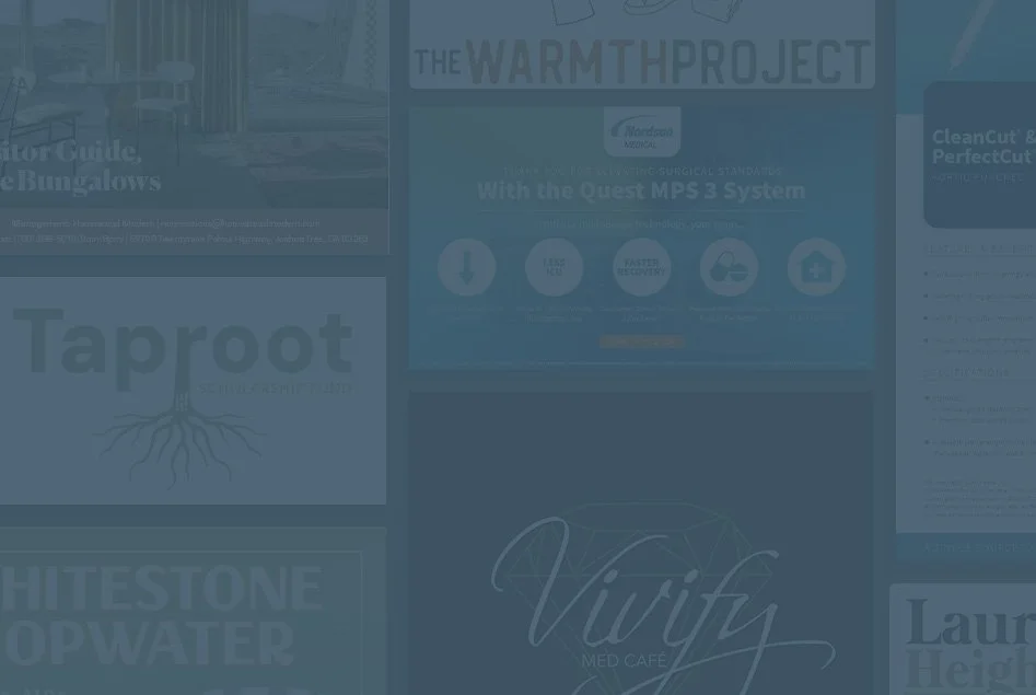 A collage of various graphic design projects