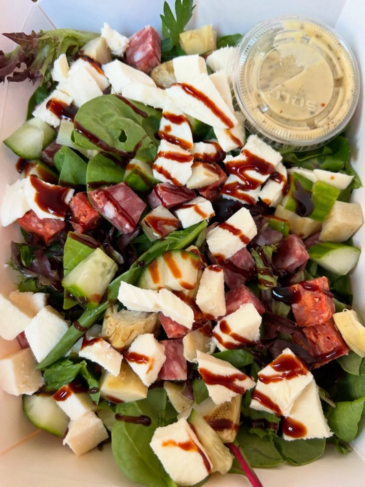 Chopped, but make it Italian 🤌

The Pop-Pop Chop-Chop 🥗 made with Greens &amp; Reds, Soppressata, Mozzarella, Cucumber, Marinated Artichokes, Balsamic Glaze, and our Housemade Italian Vinaigrette

Light enough for lunch, bold enough to stand on its