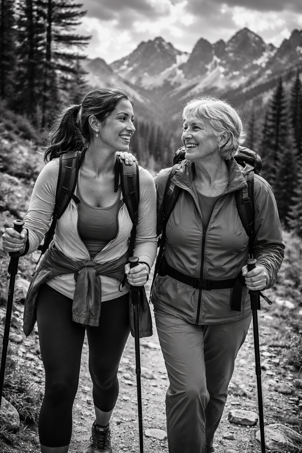 A 30 year old and a 60 year old improving cardiovascular fitness, strength and balance after knee surgery while hiking in Avon, CO.