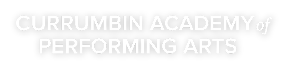 Black background with white text reading "Currumbin Academy of Performing Arts."
