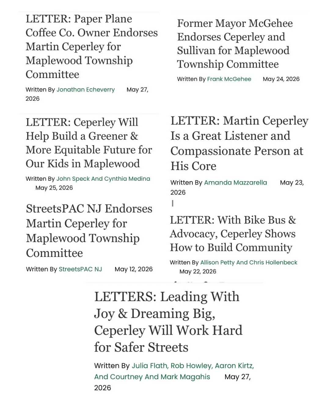 The community endorsements of Martin are still rolling in @villagegreennj . Martin is a community organizer and his work has touched a lot of families Maplewood. We&rsquo;re so thankful for the support we&rsquo;re witnessing from the community, and s