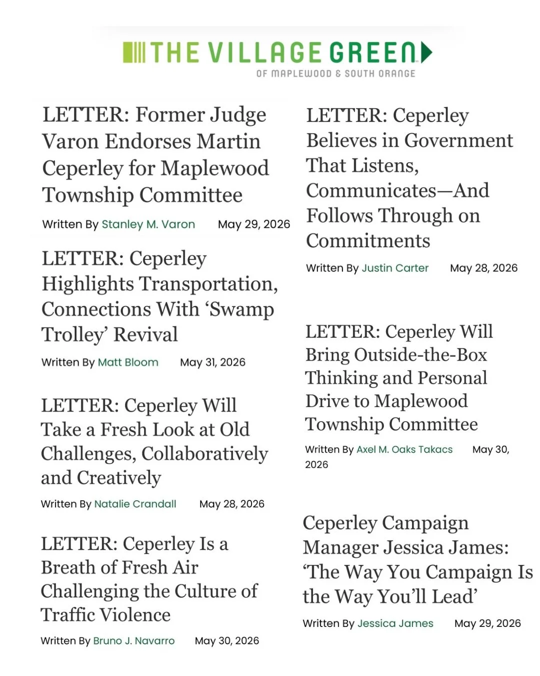 More endorsements and letters from community members supporting Martin are still being published over @villagegreennj. We&rsquo;re so thankful for all the letters and support our campaign has received from the community here in Maplewood. See The Vil
