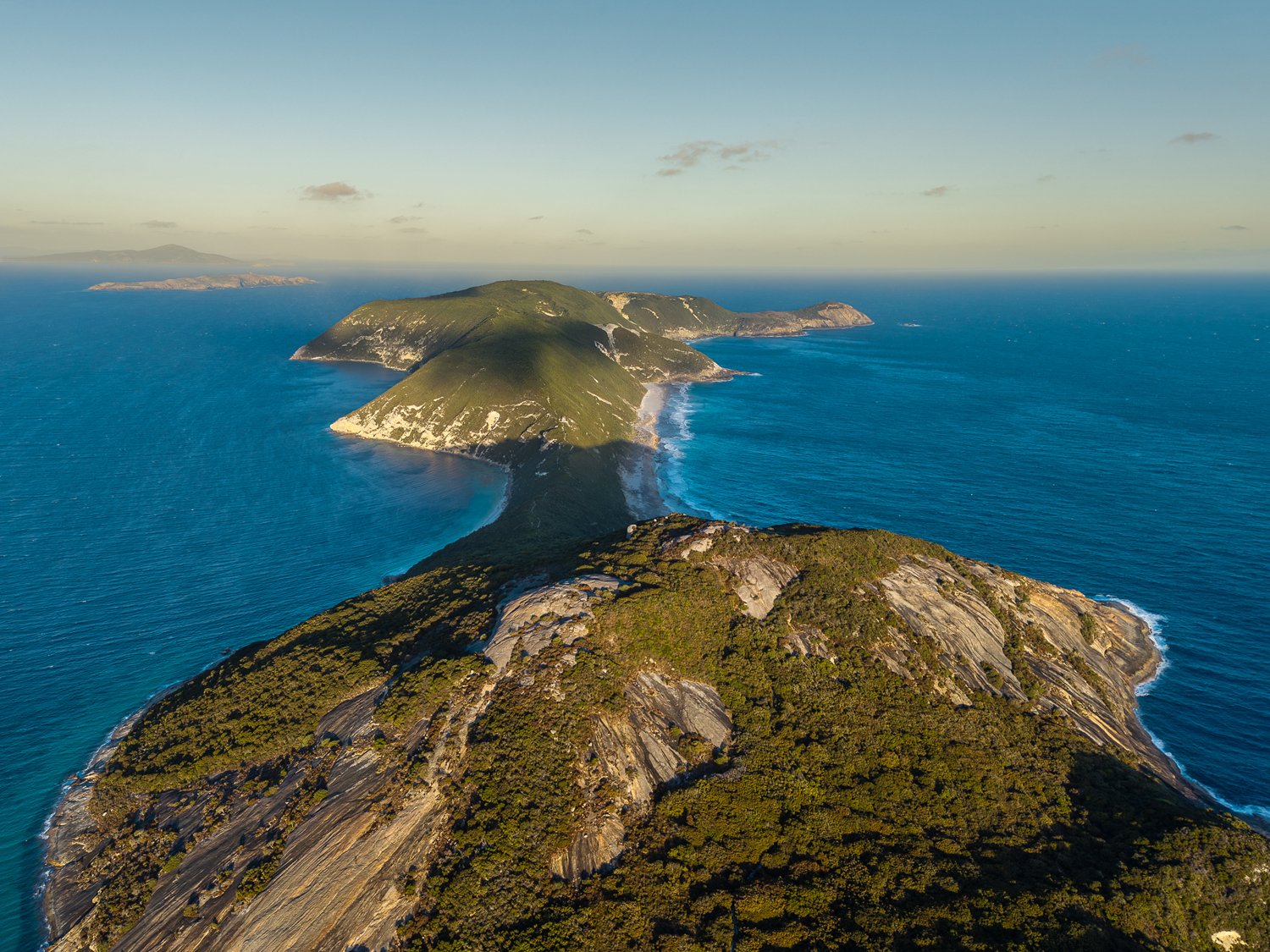 Aerial view of Bald Head peninsula and the surrounding Southern Ocean near Albany, Western Australia.