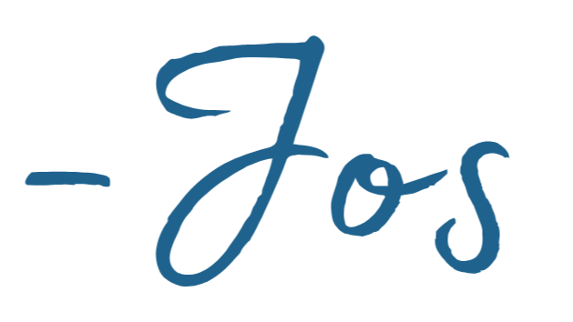 Stylized handwritten text reading '- Jos' in dark blue on a white background.