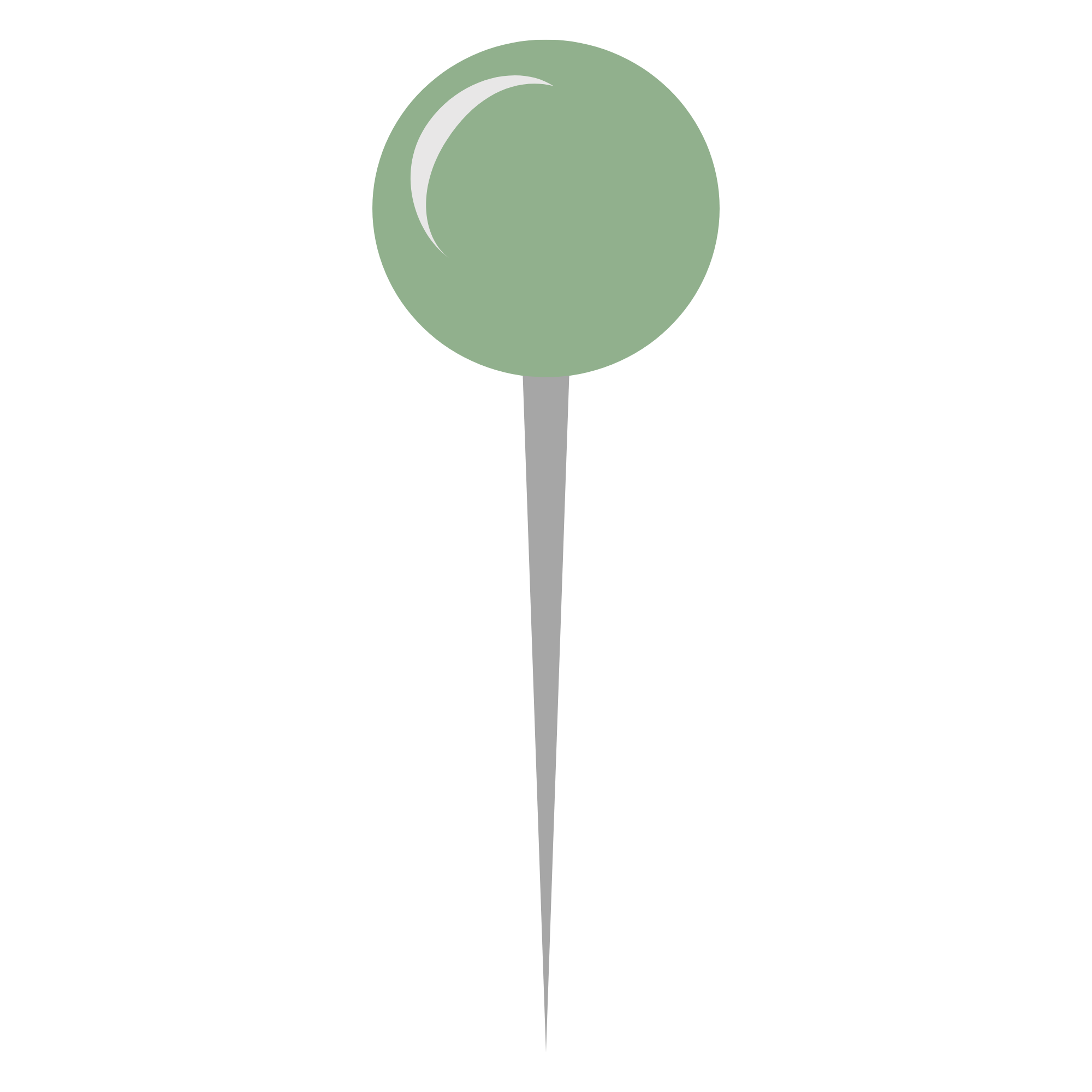 A large round green object on a stick with a shiny white crescent-shaped reflection