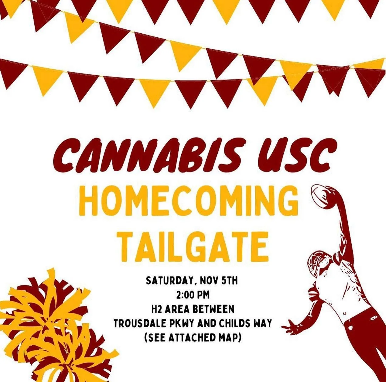 Fight On✌️ with Cannabis at USC and Trojan Cannabis Network at our Homecoming Tailgate THIS Saturday🏈 Our booth is right in between Trousdale and Childs Way, right across from Tommy Trojan. Come by for food/drinks and fun🥳