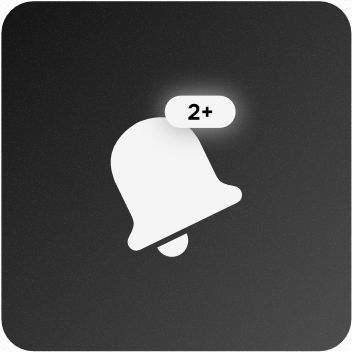 Notification bell icon with a '2+' unread alerts overlay