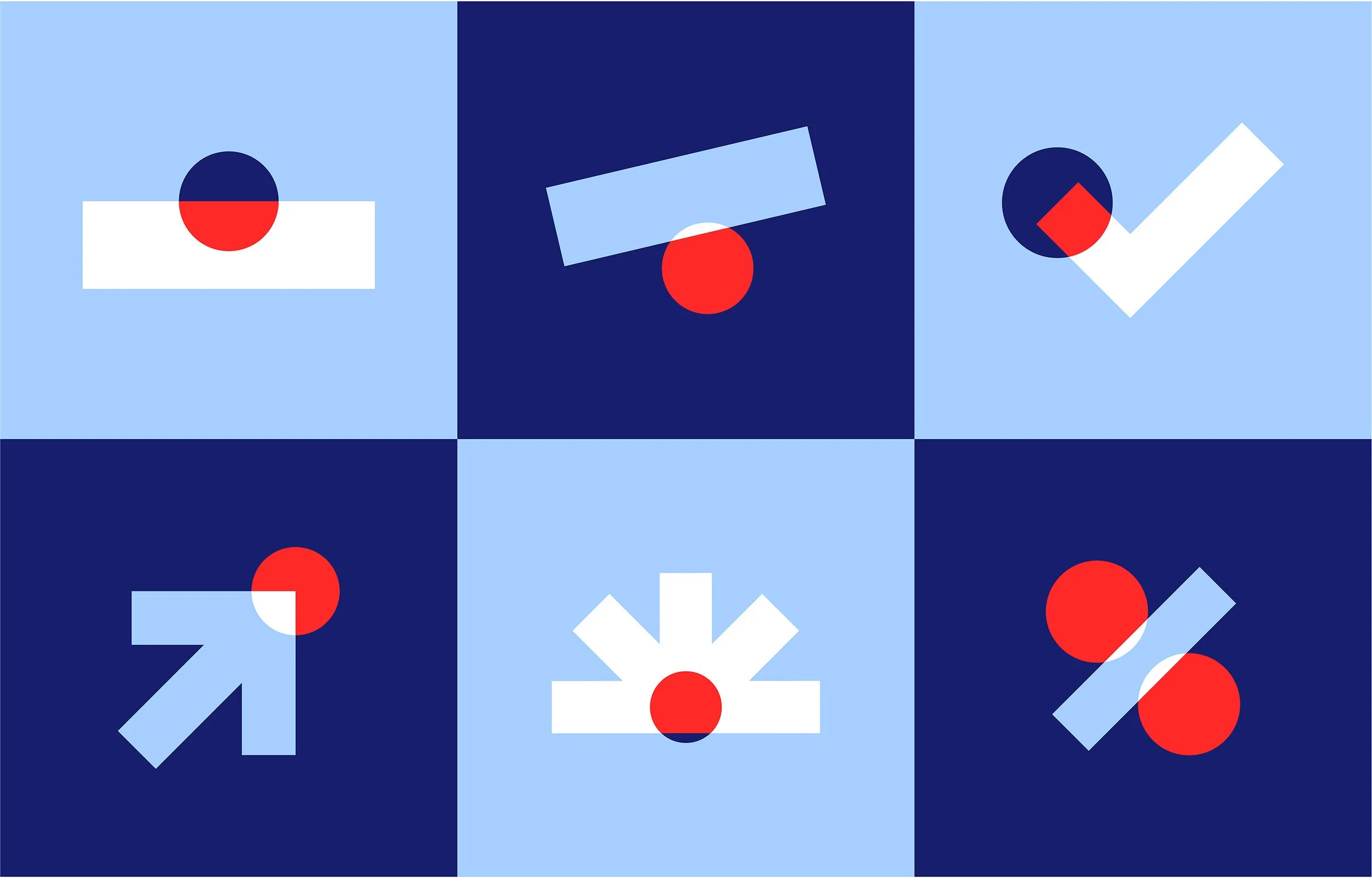 Six minimalist graphic icons featuring Japan's flag with red circle on a white background, arranged in a 3x2 grid with varying shapes and backgrounds.