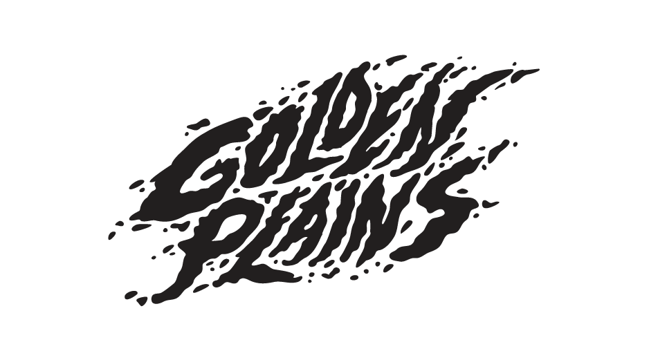 Black background with the stylized text 'Golden Plains' in gray, written in a dynamic, graffiti-like font.