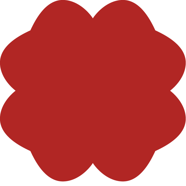 A red flower with six rounded petals and a small center.