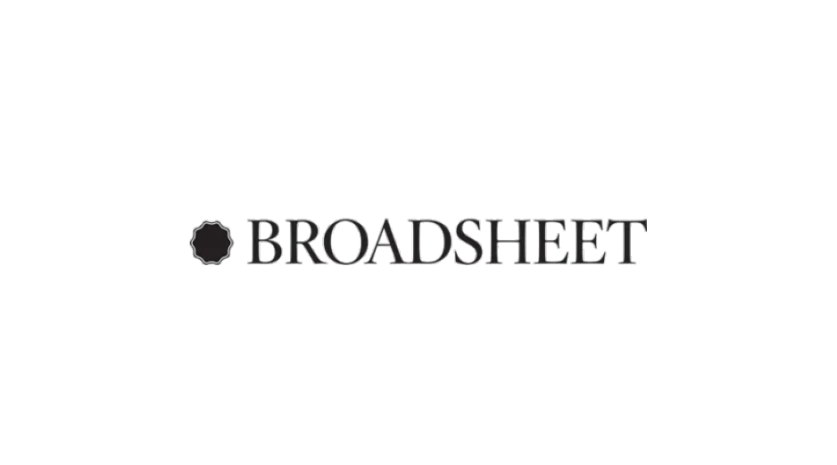 Broadsheet logo with a black and white design and the word 'BROADSHEET' in the center.