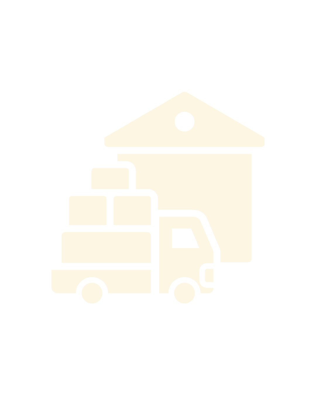 Icon of a delivery truck with boxes in front of a house.