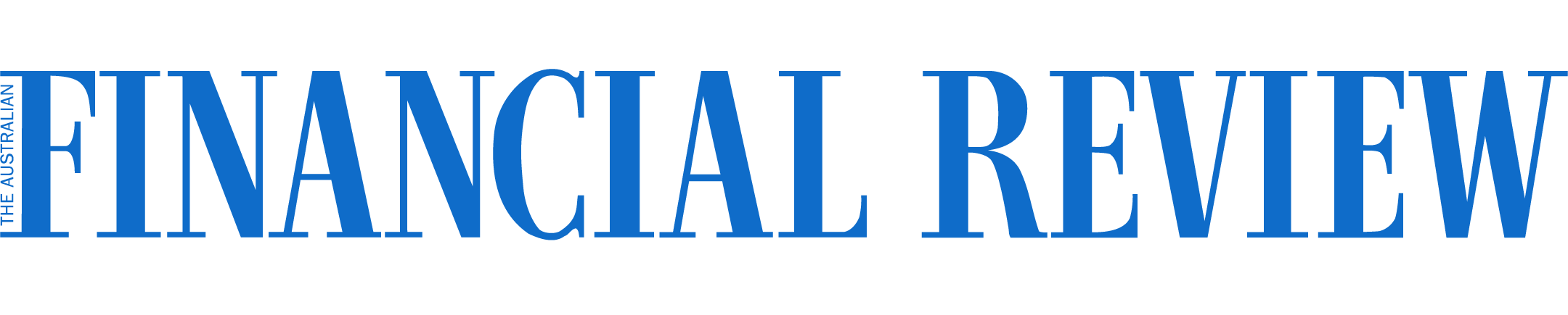 Text reading 'The Australian Financial Review' in large blue letters with 'Financial Review' emphasized.