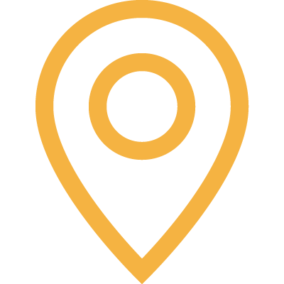 Orange map pin icon on a black background