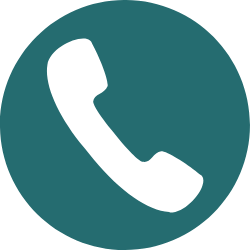 Icon of a telephone handset on a teal background.