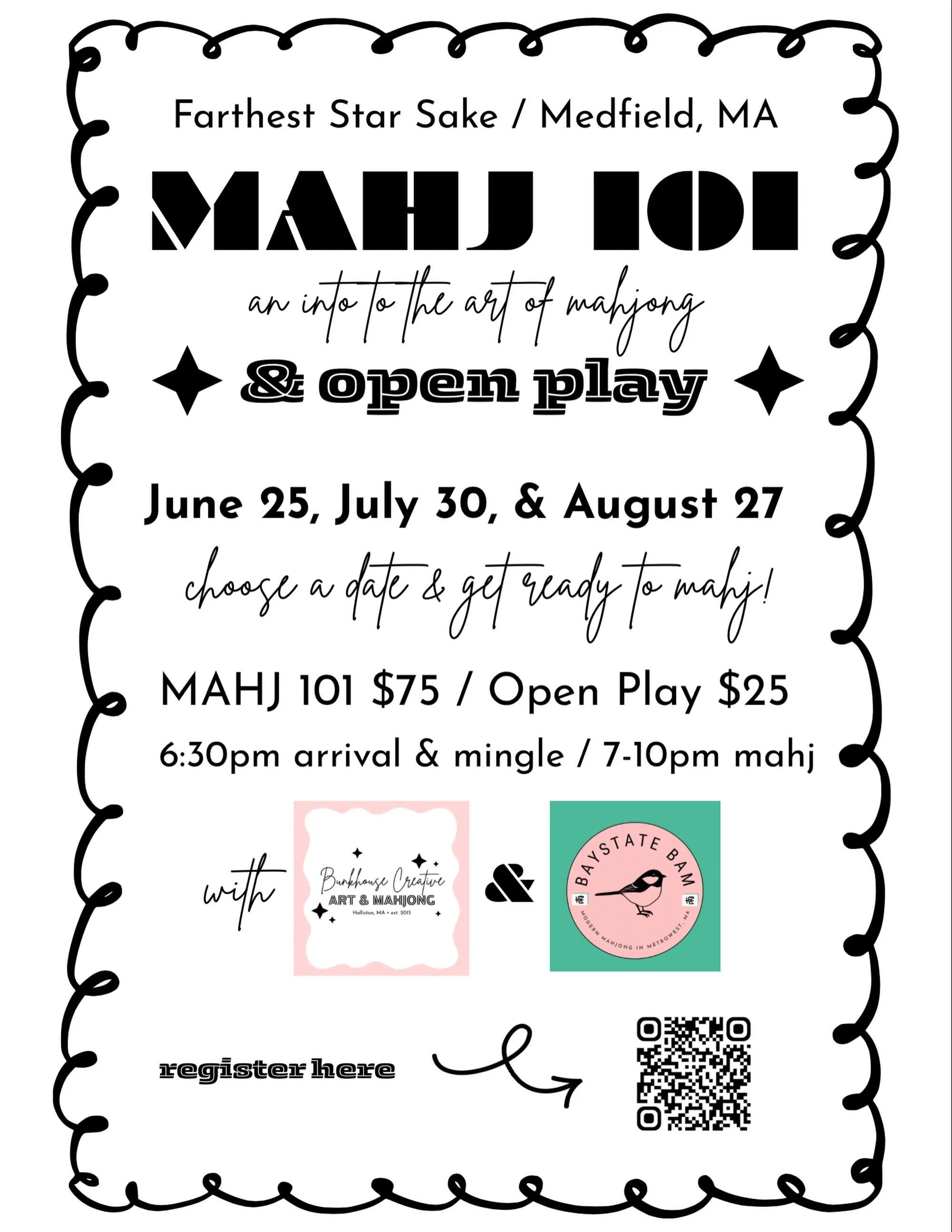 When cosmic vibes meet the tiles. 🀄️✨

We&rsquo;re bringing Mahjong to Farthest Star Sake in Medfield, and whether you&rsquo;re a total beginner or looking for your regular crew, we&rsquo;ve got a seat for you. 

Join us on the last Thursday of the 