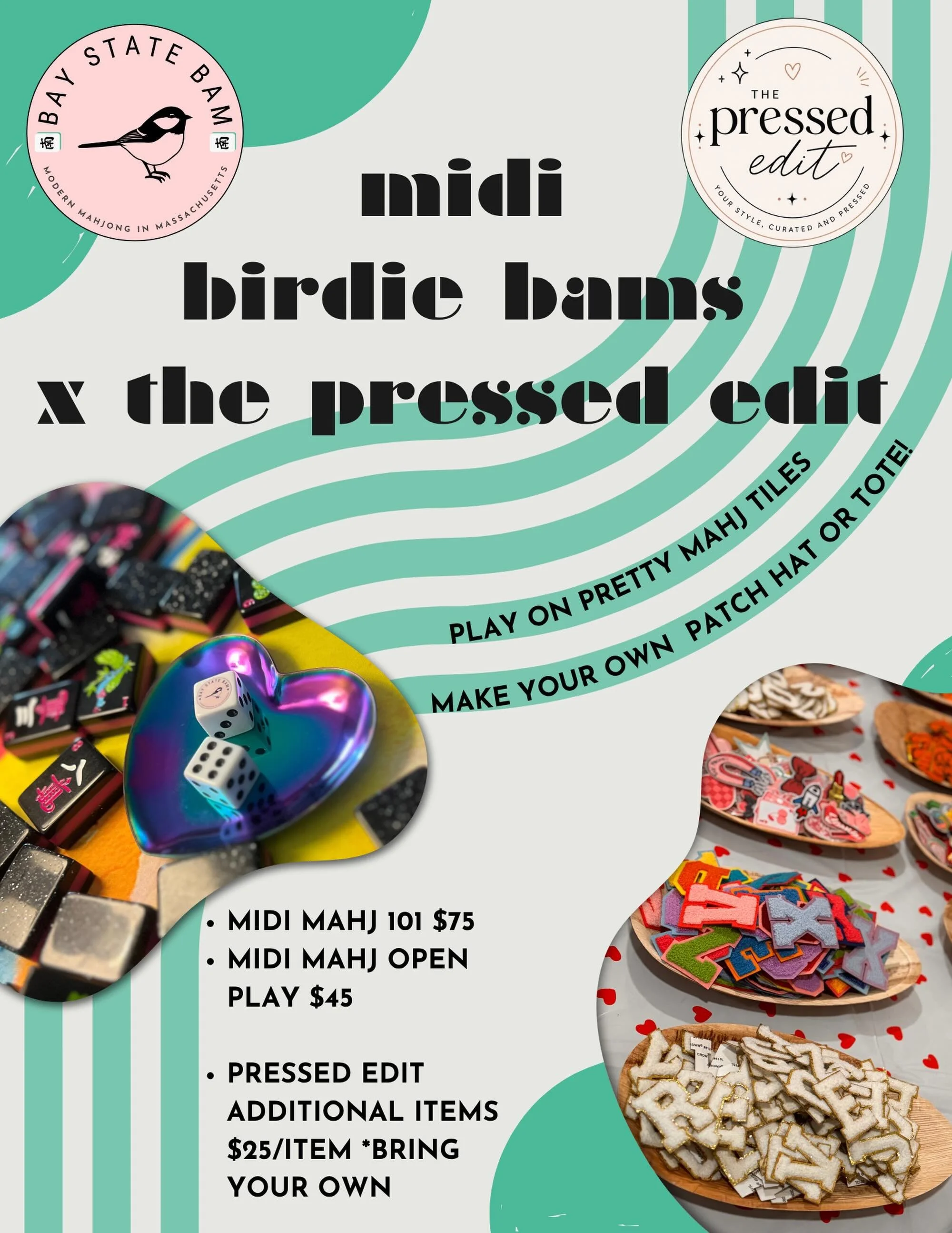 The Midi Birdies are BACK on 7/17 for open play and limited 101 seats with @curatedbymeag &lsquo;s The Pressed Edit! Each ticket has a pressed patch hat or tote bag included in the price. Birdies can come and play on the fun tiles, learn to play, enj