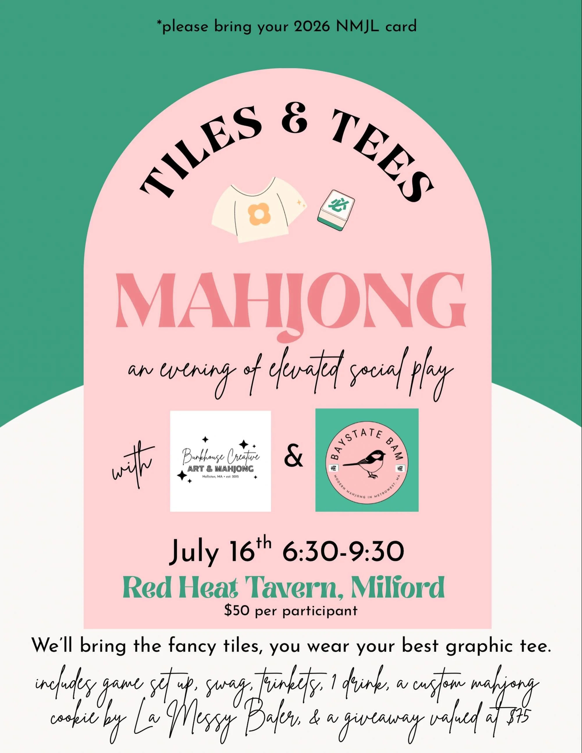 ⚡️ Due to an event cancellation by our previous vendor host, we have a NEW LOCATION for Tiles and Tees on 7/16⚡️

🔥 Join me and @bunkhousecreative in a night of elevated and fun Mahjong at @red_heat_tavern in Milford! Thank you to our new venue spon