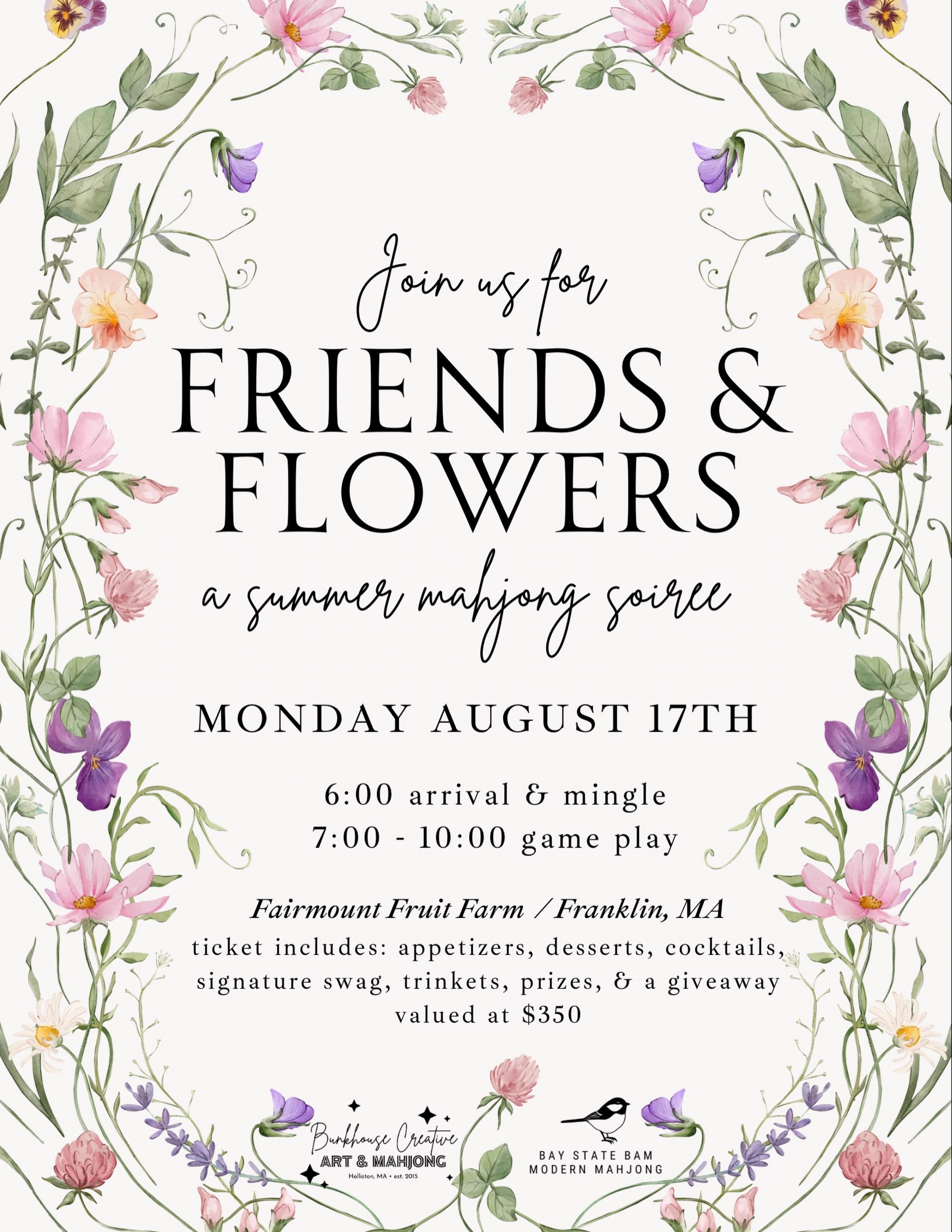 🌻Let&rsquo;s Tiptoe in the Tulips, Daydream in Daisies, and Mahj in the Marigolds!🌻

🌸Join me and @bunkhousecreative for a night of flourish, flowers and FUN as we celebrate a summer Mahjong soiree at @fairmountfruitfarm. Don your best floral atti