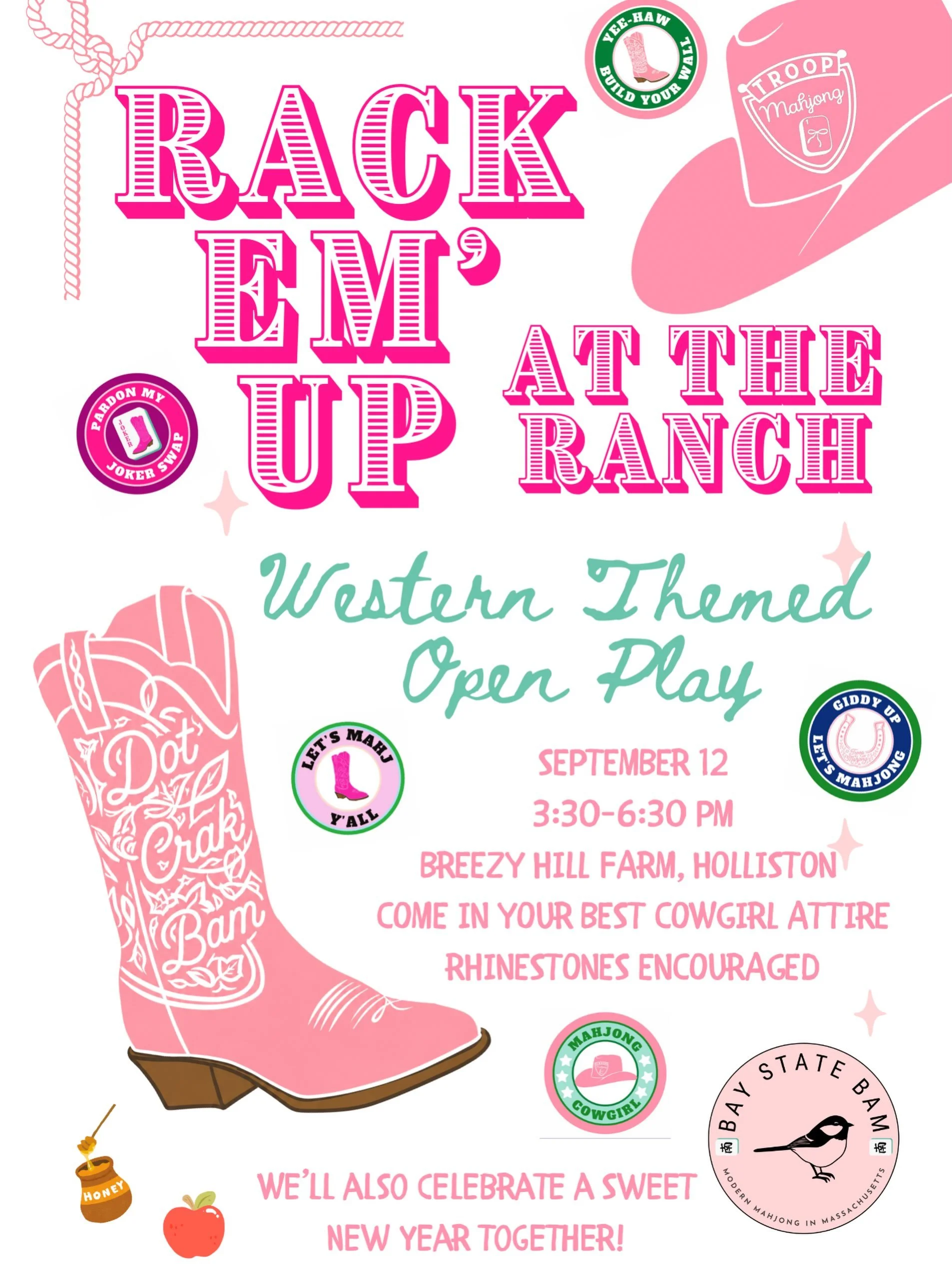 🐴 Giddy up, Mahj lovers! 🀄✨ Troop Mahjong is racking &rsquo;em up at the ranch for a Western-themed Open Play at Breezy Hill Farm! Grab your boots, add some rhinestones, and come celebrate a sweet New Year with us. 🍯🍎

📍 Breezy Hill Farm, Hollis