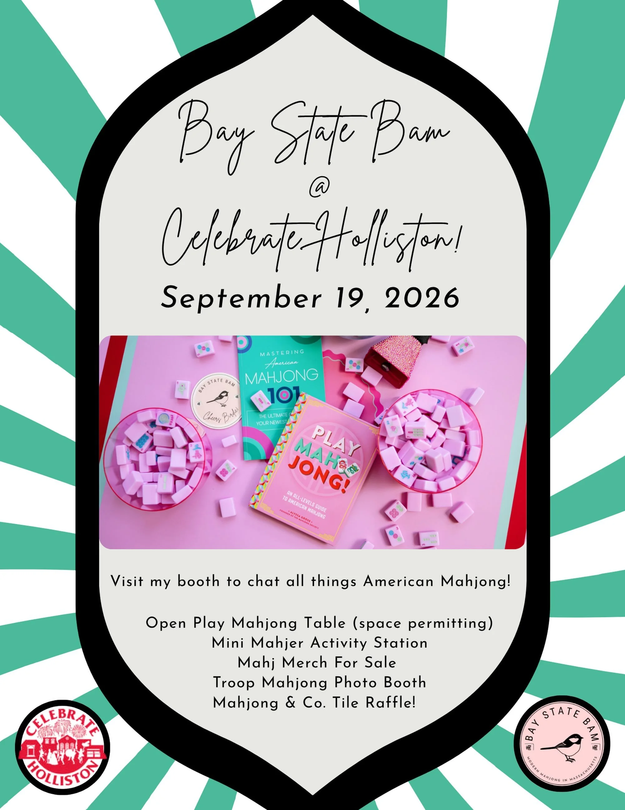 🌟 Celebrating our Homegrown Mahj Community 🌟

❤️ Bay State Bam is excited to be a booth exhibitor at this year&rsquo;s @celebrate_holliston! Save the date and make sure you stop by my booth to chat about American Mahjong! We&rsquo;re proud to be a 