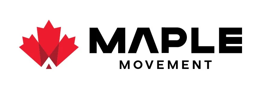 Red maple leaf graphic next to the text 'MAPLE MOVEMENT' in black letters.
